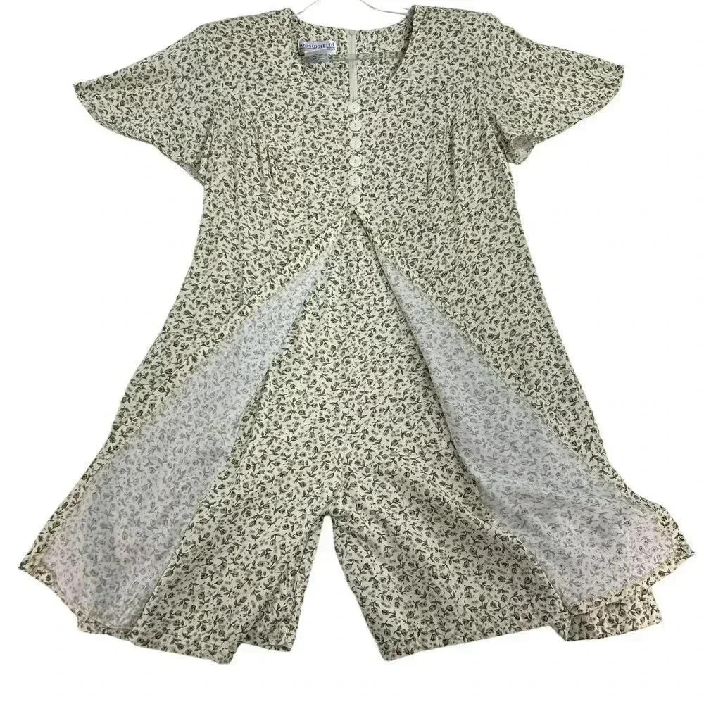 Vintage Y2K 90s Westport LTD Corset tan Romper Floral Sz1x Cottagecore Flouncy
